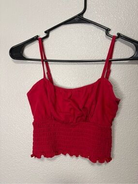 Hollister Red Smocked Crop Top XS Adjustable Strappy Lettuce Hem Tank